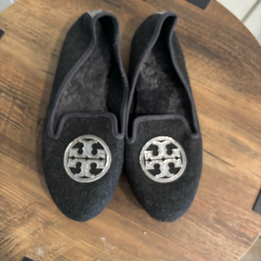 Tory Burch Billy Fur-Lined Slippers Women’s Size 8 Charcoal Gray Wool